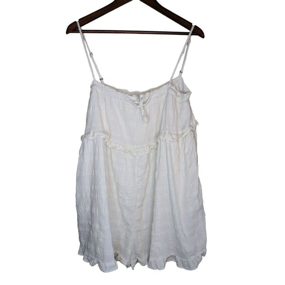 Urban Outfitters Gauzy Square Neck Romper Large Ivory Boho Cottage Sleeveless
